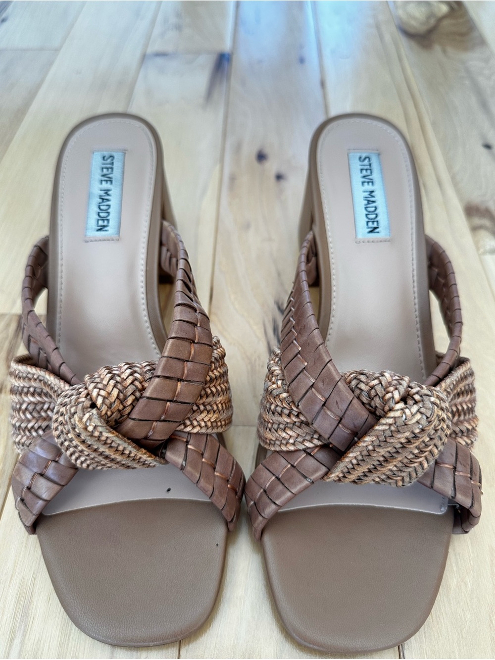 Steve Madden Tan/Brown Braided Knot Slide Mules
